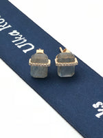 Diamond Bar Gray Labradorite Stud Earrings in 14K Gold | Ulka Rocks
