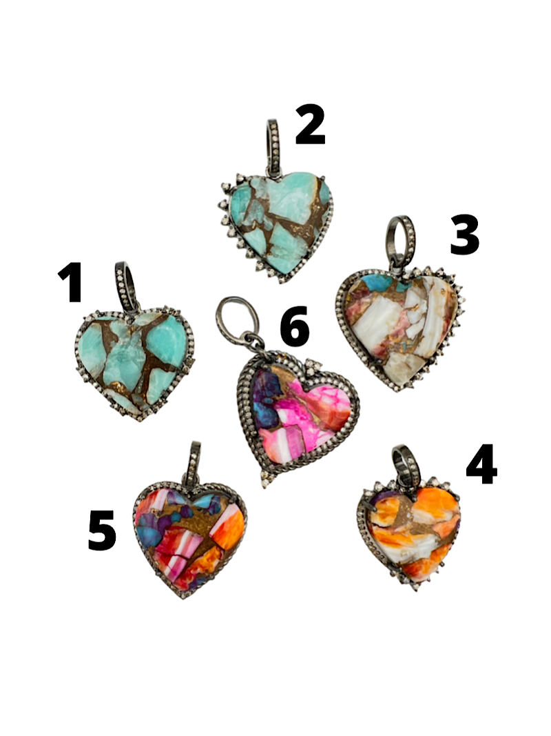 Rare Kingman Orange Turquoise Mohave Heart Pendants | Ulka Rocks