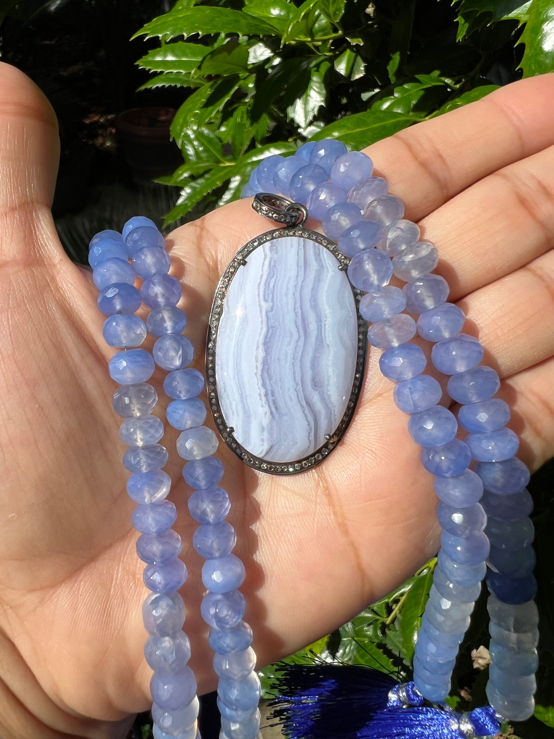 Blue Lace Blue Agate Koss Pendant | Ulka Rocks