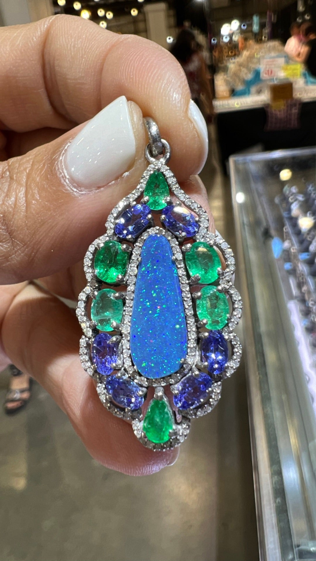 Tanzanite, Emerald, Purple Opal and Diamond Pendant | Ulka Rocks