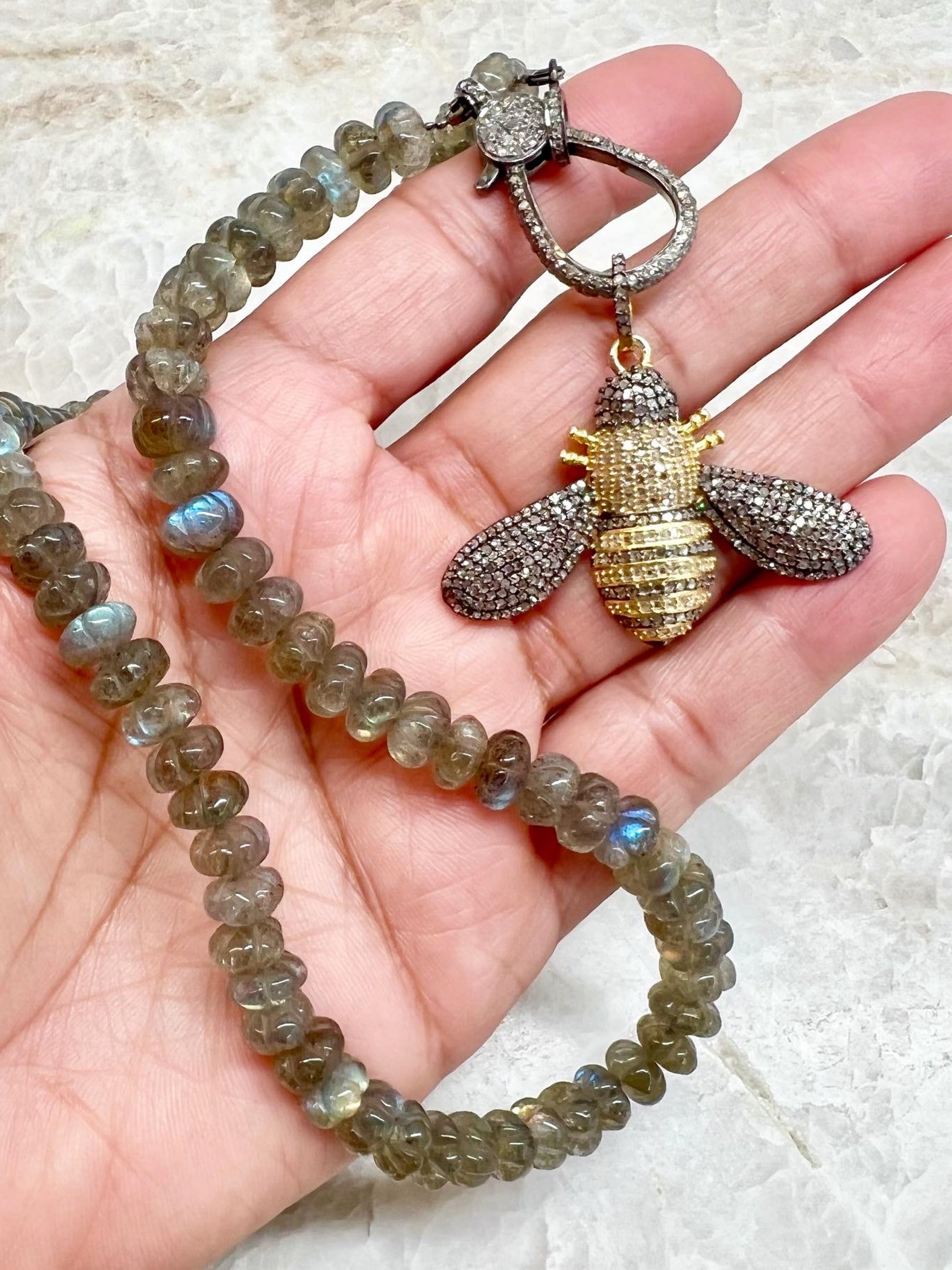 Carved Brown Labradorite Necklace | Ulka Rocks