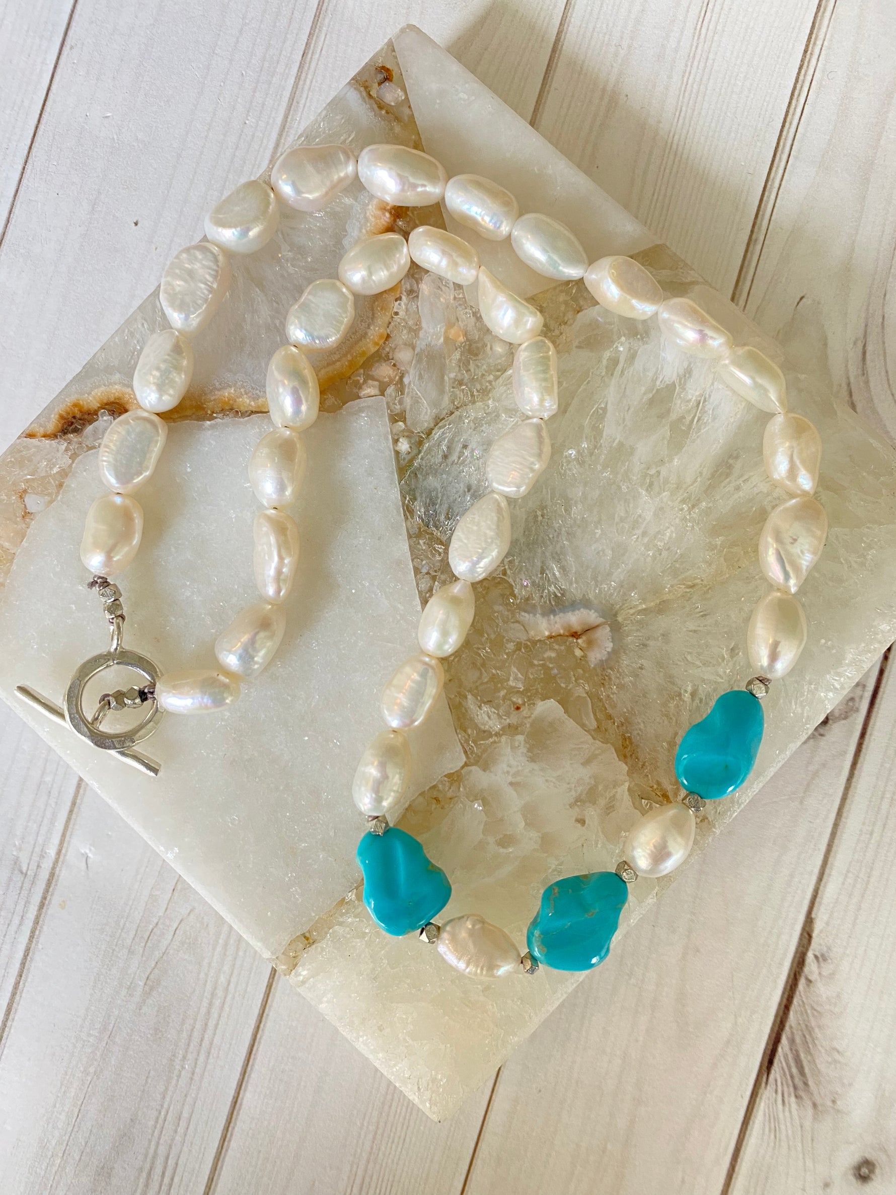Blue Pearl and Sleeping Beauty Turquoise Necklace | Ulka Rocks