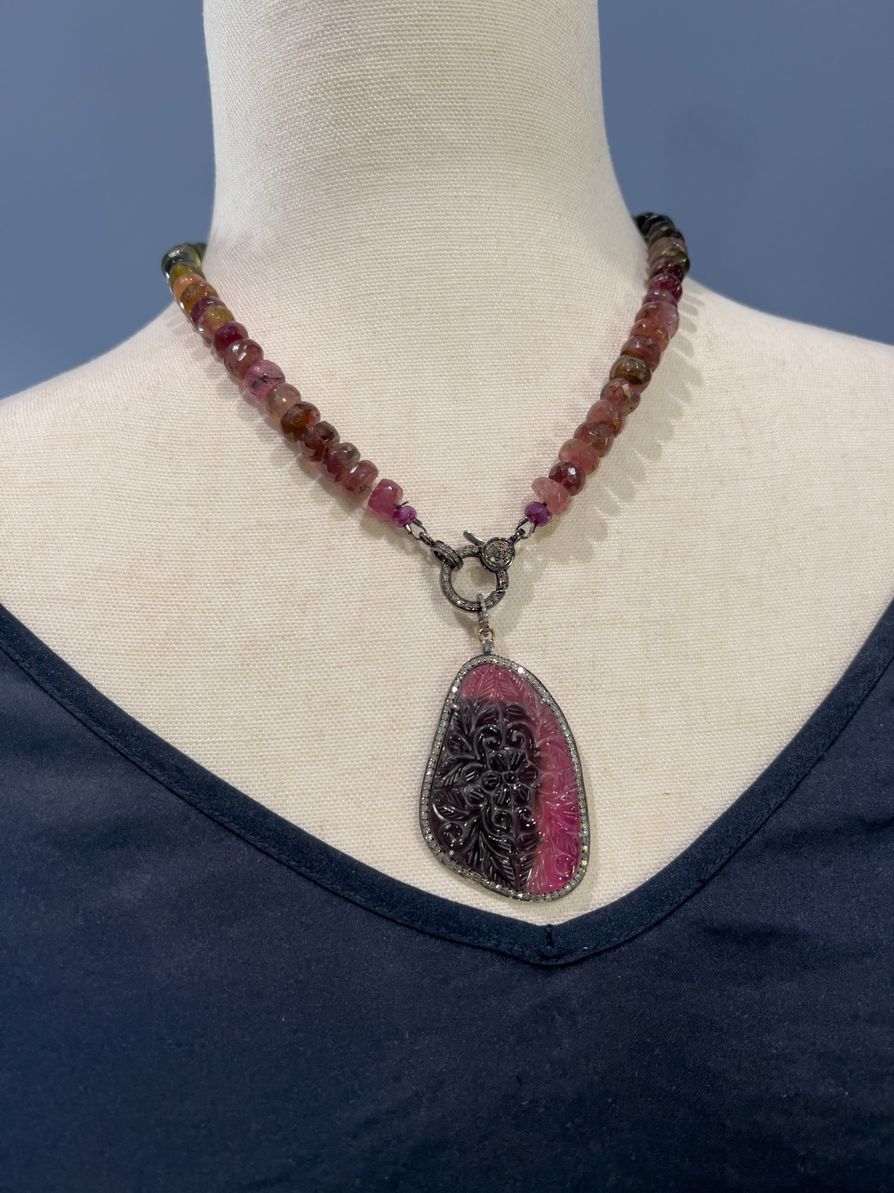 Carved Purple Tourmaline Koss Pendant | Ulka Rocks