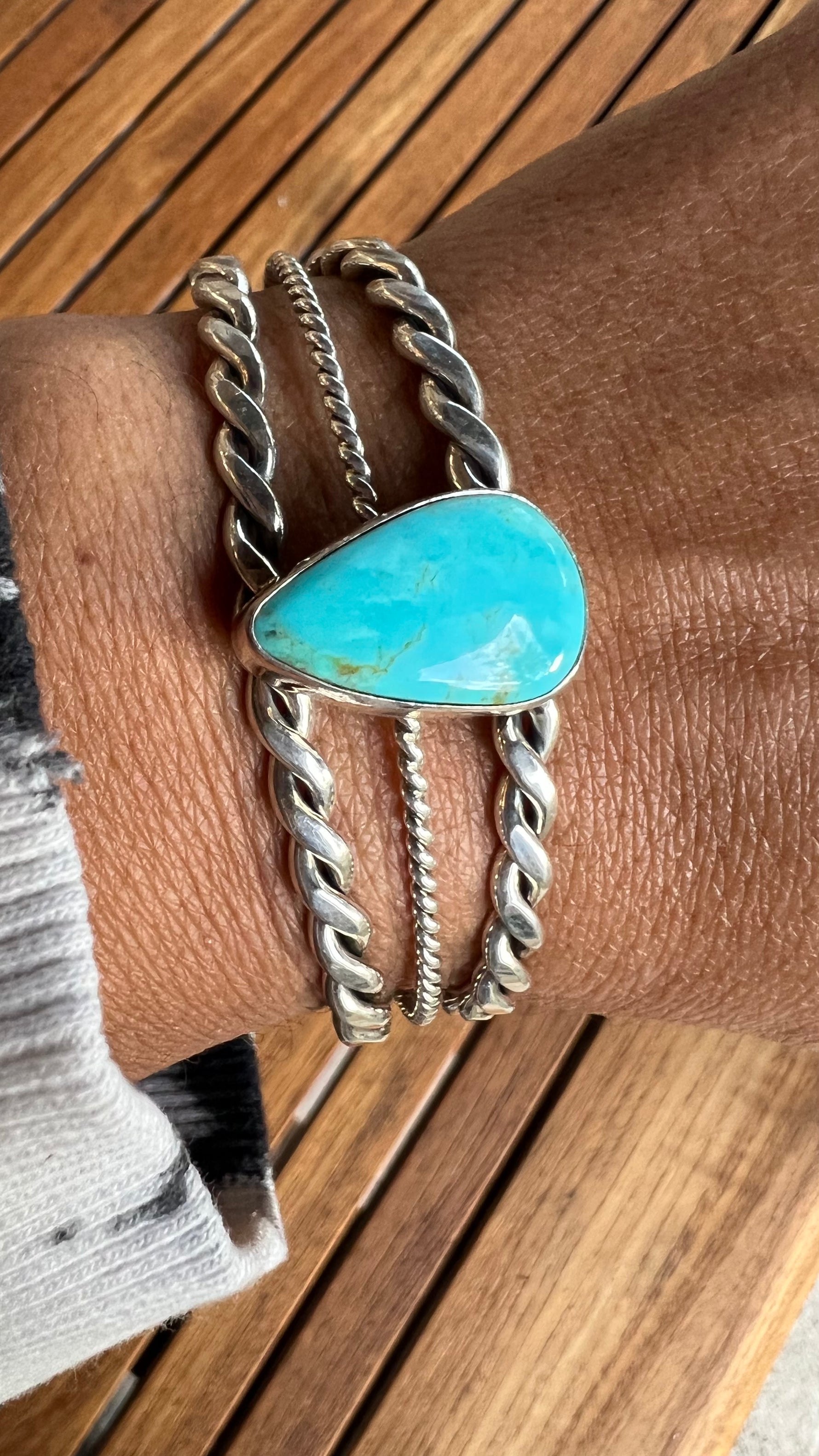 Kingman Blue Turquoise Sterling Silver Bracelet Cuffs | Ulka Rocks
