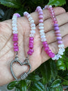 Paradise Collection - Pink Iridescent Necklace with Silver Pave Diamond Heart Clasp