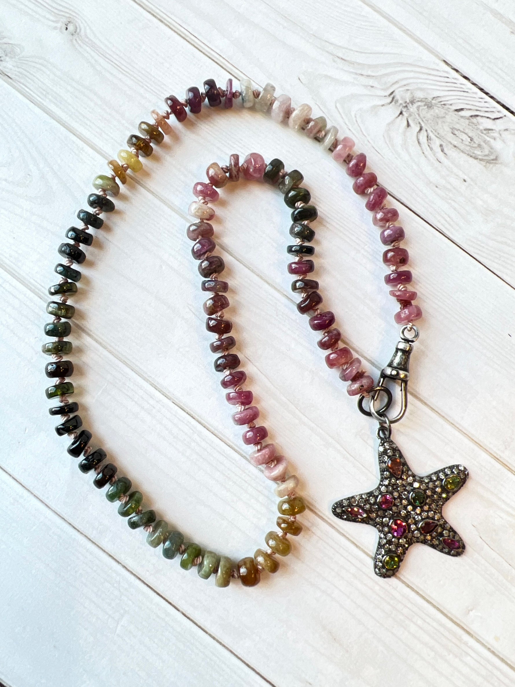 Pink Tourmaline Necklace and Starfish Pendant | Ulka Rocks
