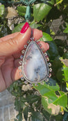 Dendrite Opal Pendant with Sapphire and Diamond Accents
