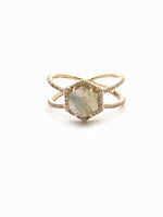 Diamond Gray Labradorite Double Band Ring in 14K Gold | Ulka Rocks