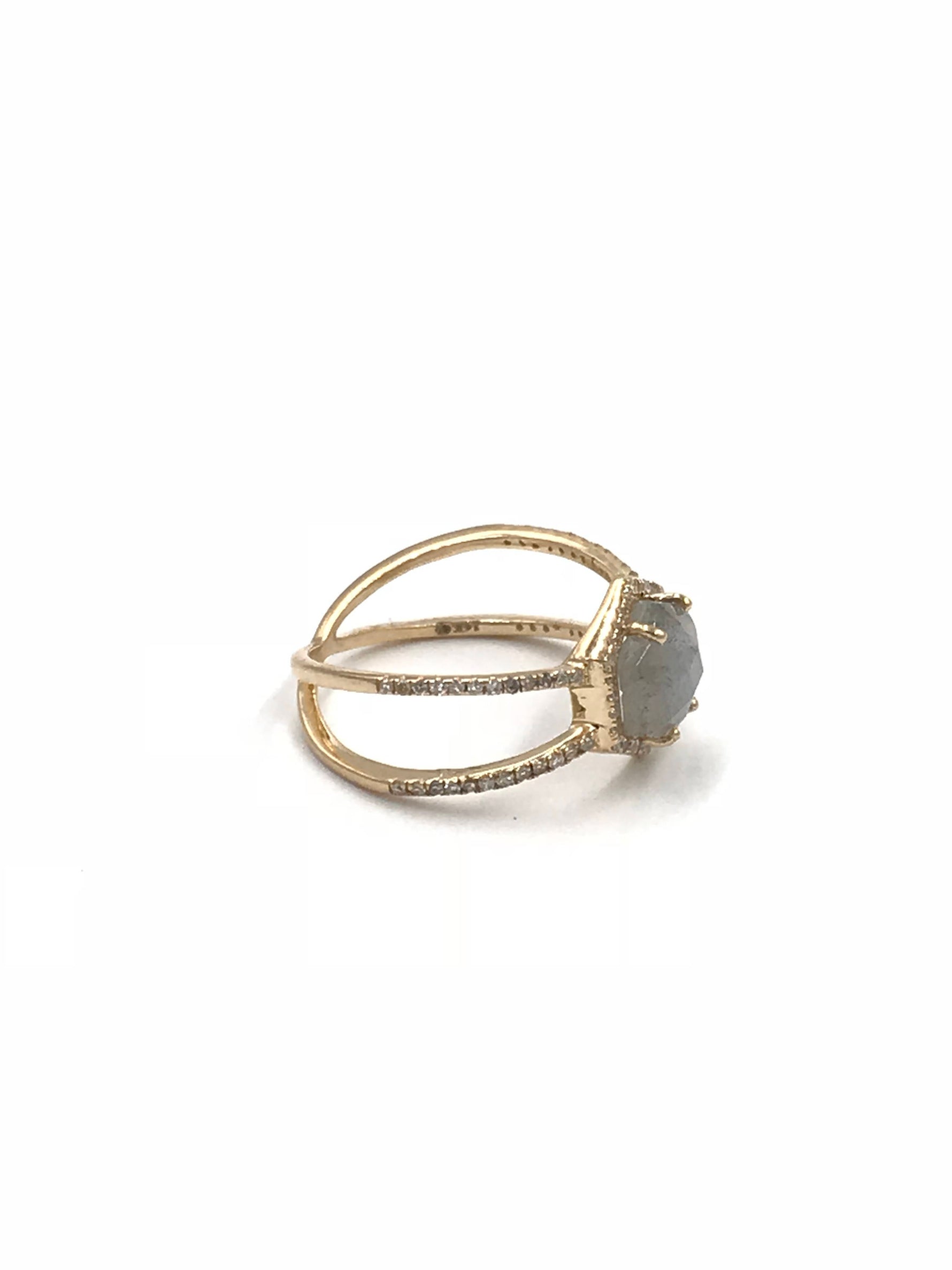 Diamond Gray Labradorite Double Band Ring in 14K Gold | Ulka Rocks