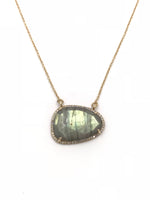 Diamond Green Labradorite Necklace in 14K Gold | Ulka Rocks