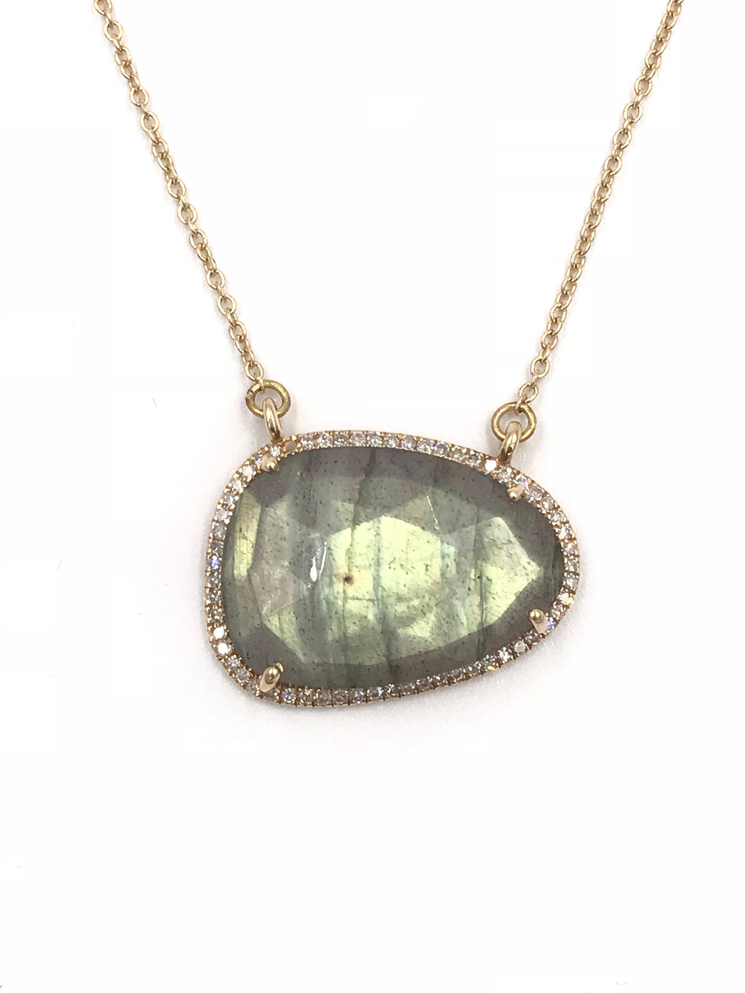 Diamond Green Labradorite Necklace in 14K Gold | Ulka Rocks