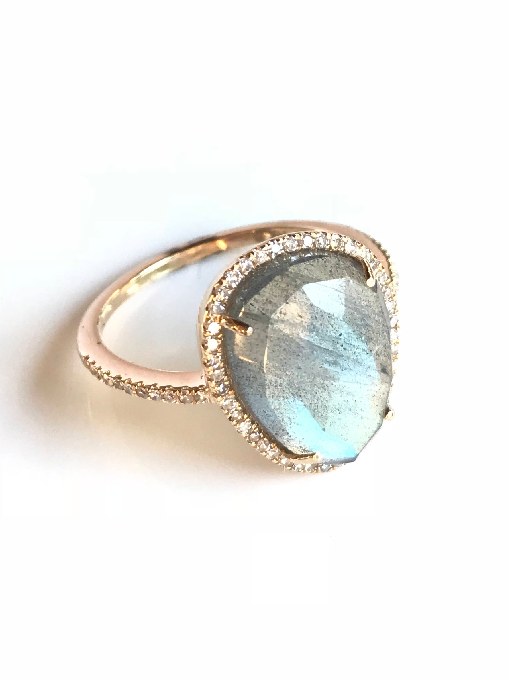 Diamond Gray Labradorite Ring in 14K Gold | Ulka Rocks