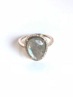 Diamond Gray Labradorite Ring in 14K Gold | Ulka Rocks