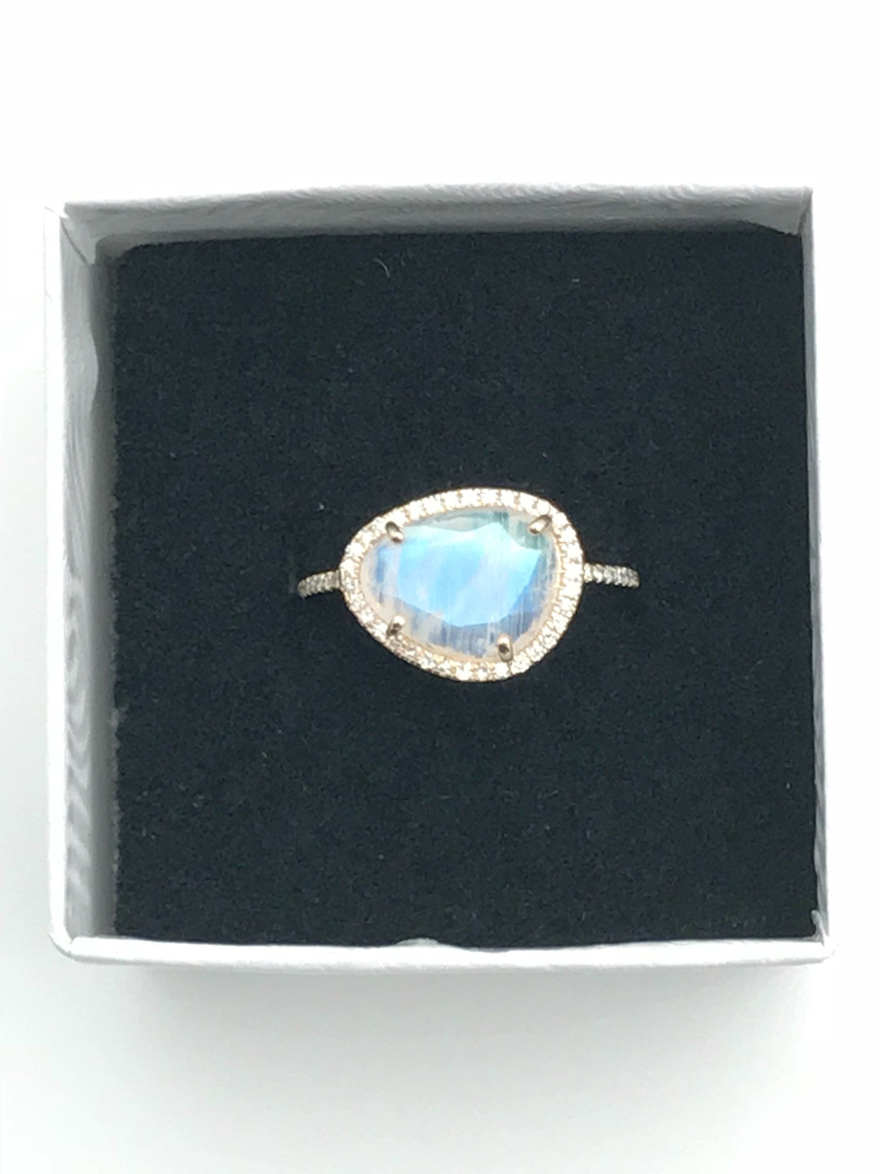 Diamond White Moonstone Ring in 14K Gold | Ulka Rocks