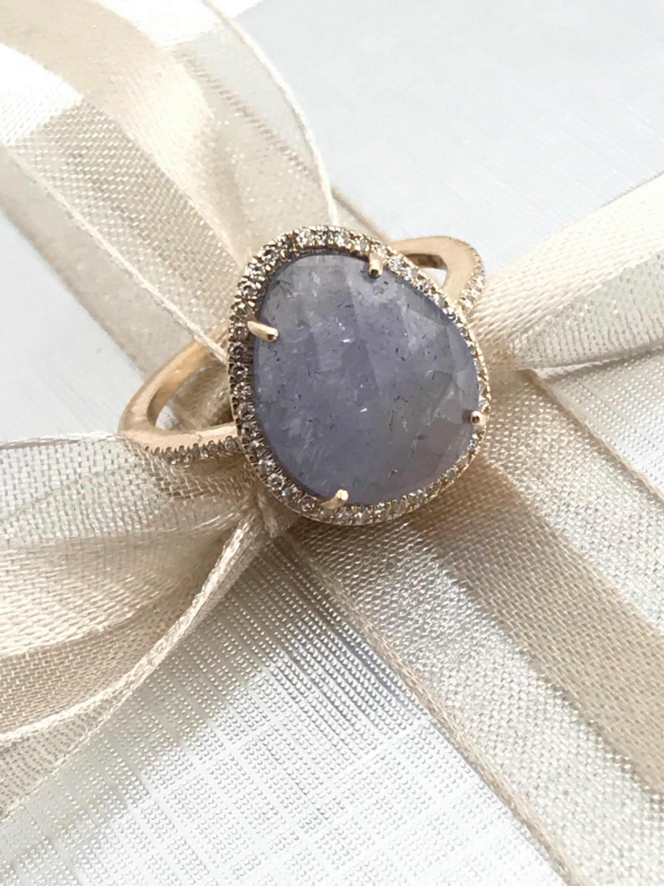 Asherton diamond tanzanite ring in 14k gold
