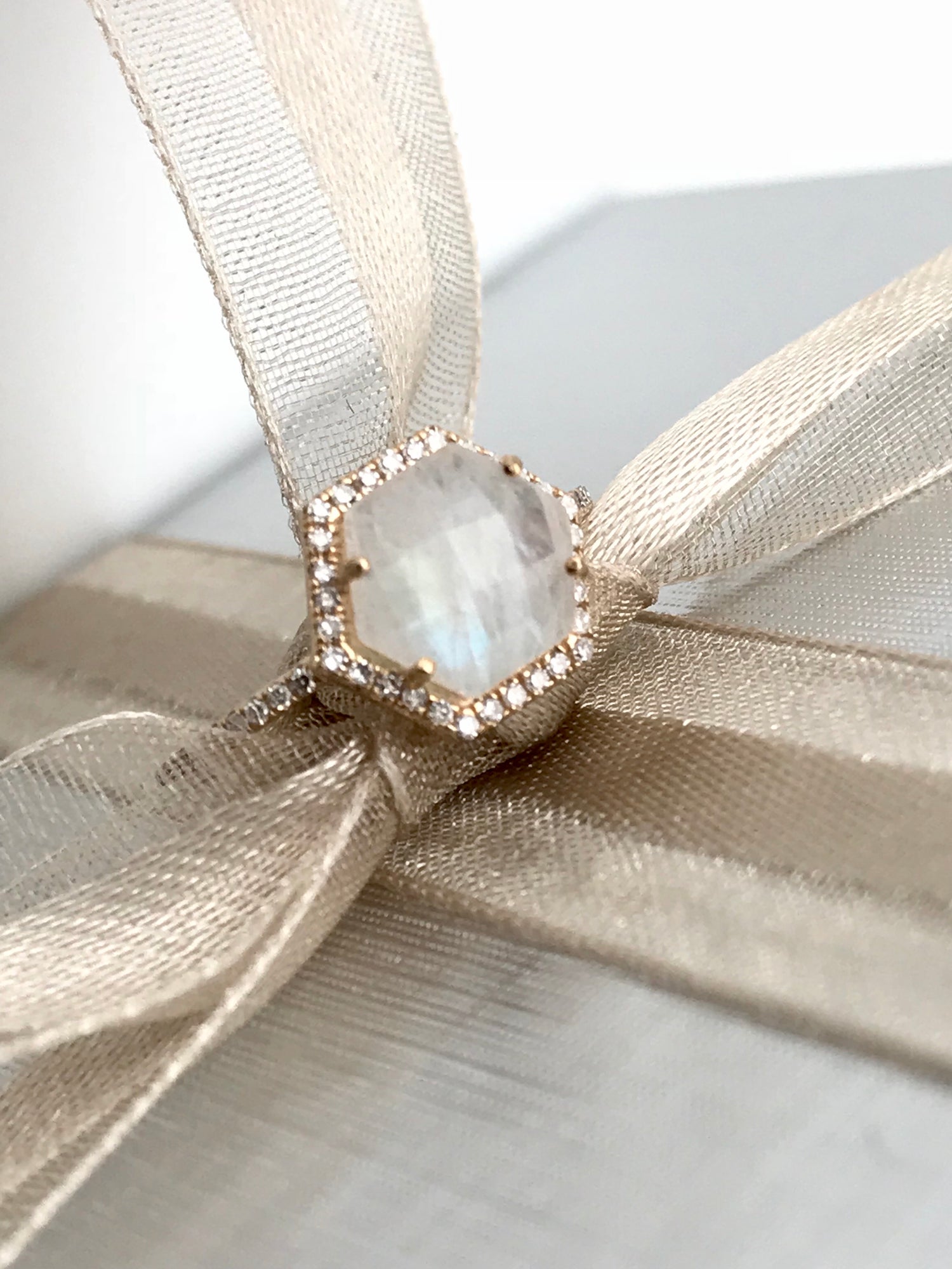 Diamond and Moonstone ring in 14k Yellow Gold by Ulka Rocks