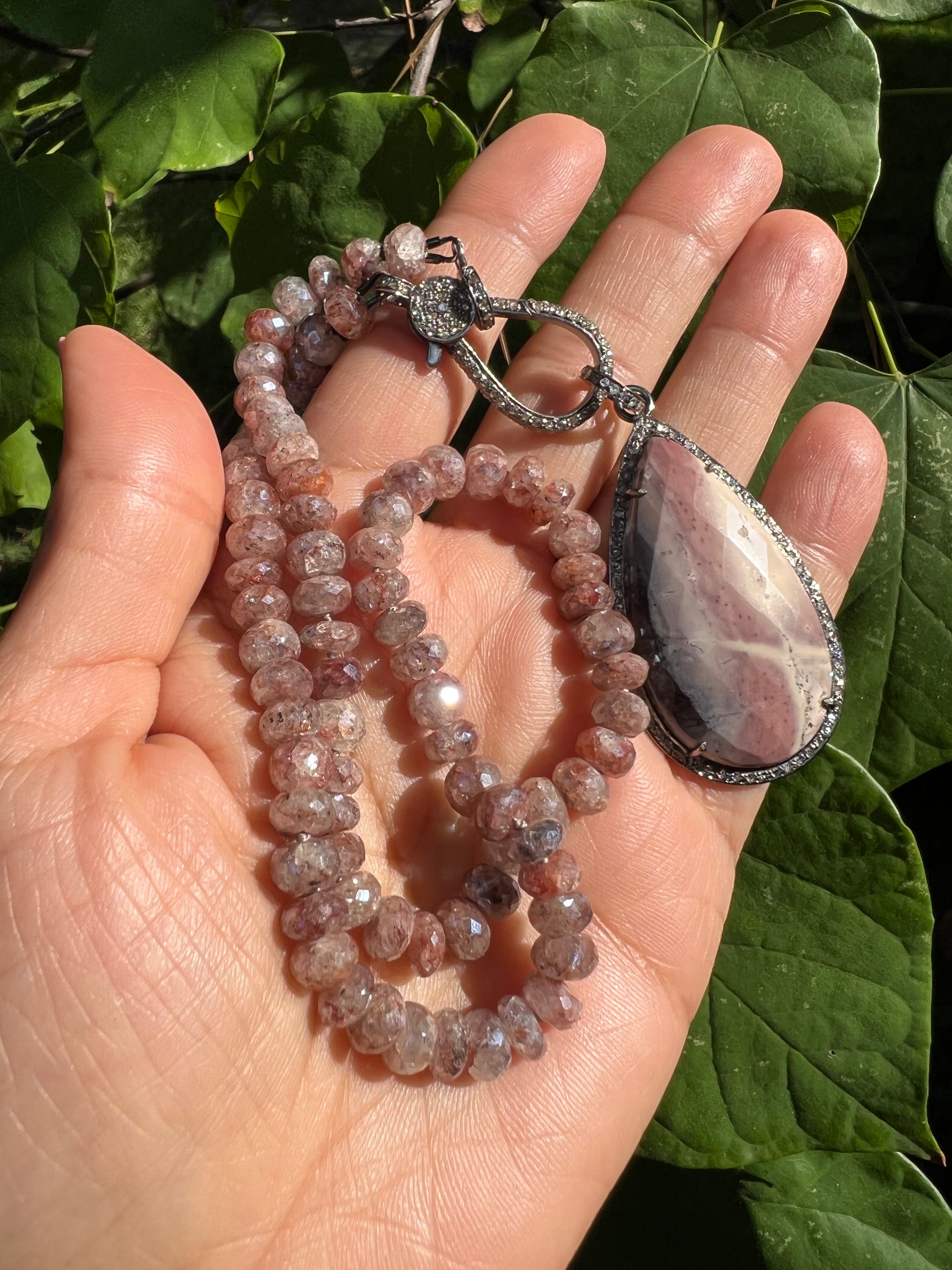 Mystic Sapphire Necklace and Porcelain Jasper Diamond Pendant | Ulka Rocks