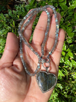 Labradorite Pipe Necklace Heart Diamond Pendant | Ulka Rocks