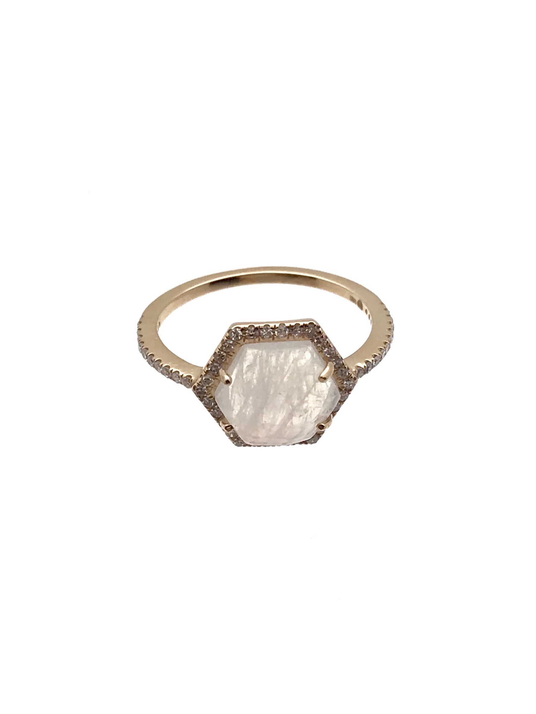 Diamond Blue Moonstone Ring in 14K Gold | Ulka Rocks