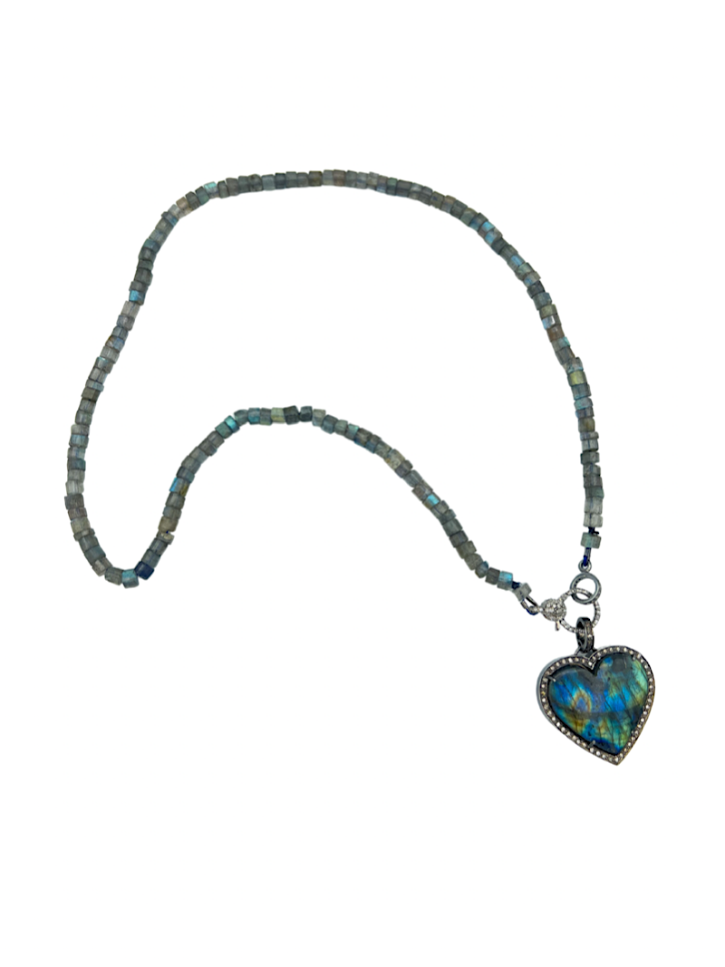 Labradorite Pipe Necklace Heart Diamond Pendant | Ulka Rocks